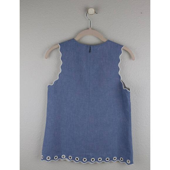 J. Crew Blue Cotton Chambray Scalloped Top With Grommets. Women's Size 0 - Picture 3 of 7
